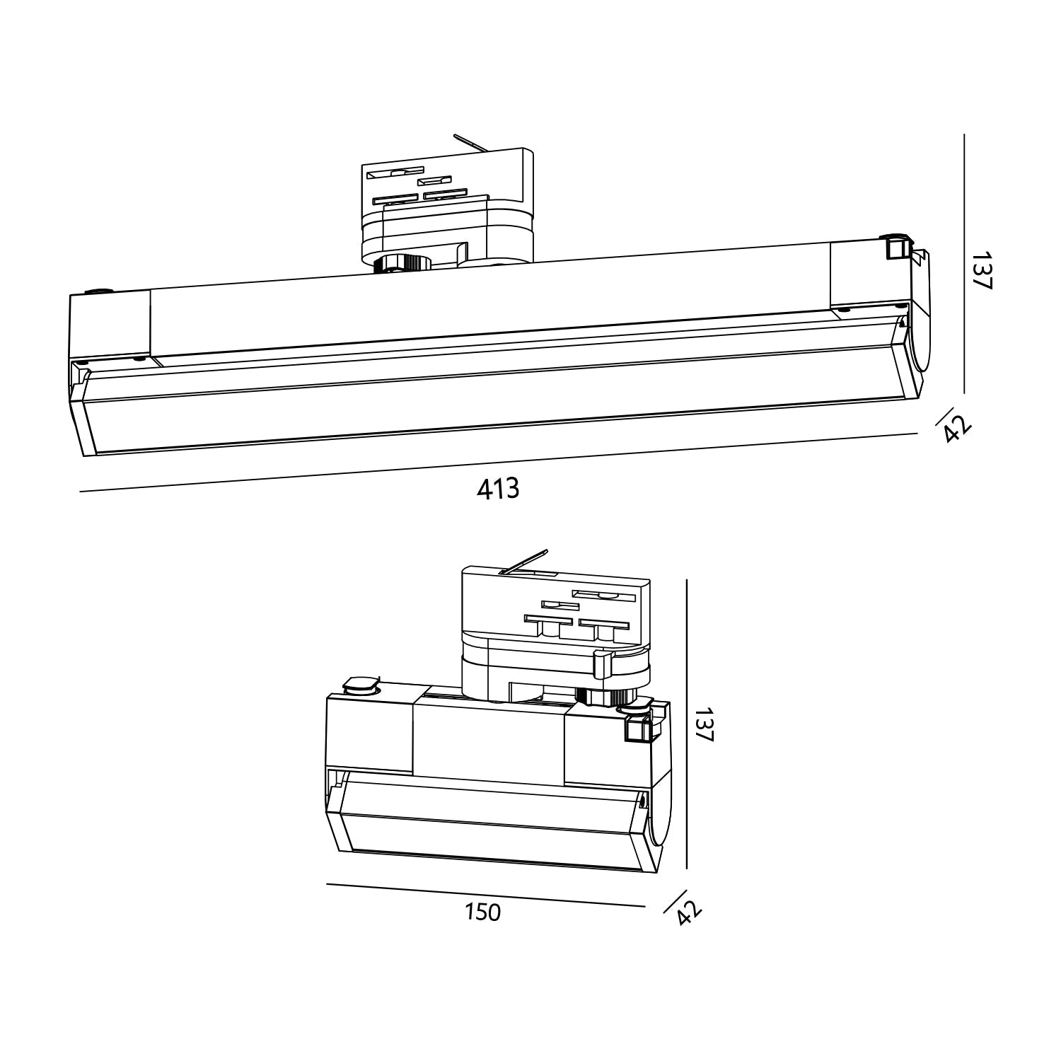 Zestaw Szynowy 3 fazowy szyna 2m + 1m + łącznik prosty + 4x lampy FLEX 12W + 2x lampy FLEX 36W zasilanie + zaślepka CZARNY - LAITICA