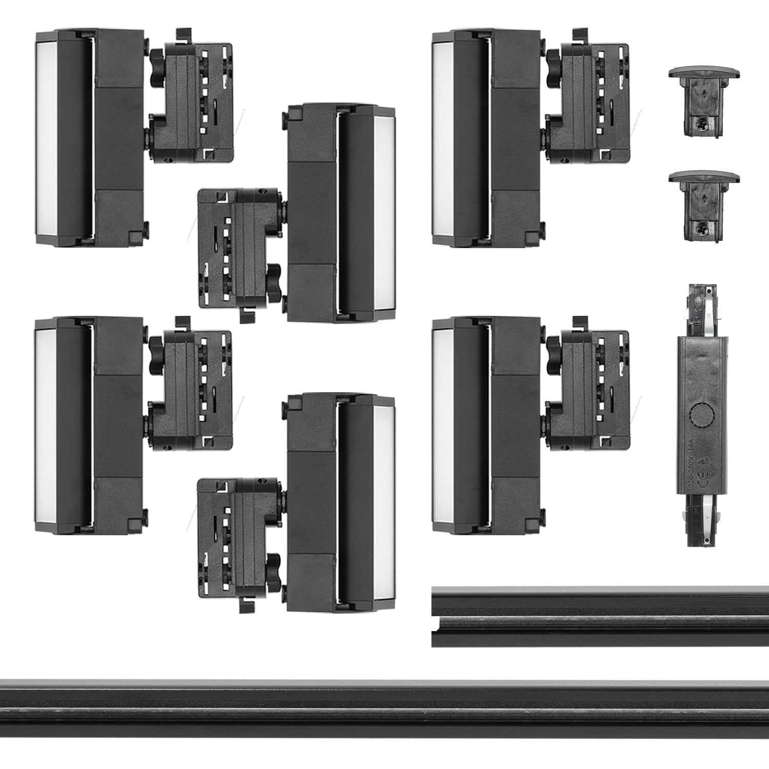 Zestaw Szynowy 3 fazowy szyna 2m + 1m + łącznik prosty + 6x lamp FLEX 12W + zasilanie + zaślepka CZARNY - LAITICA