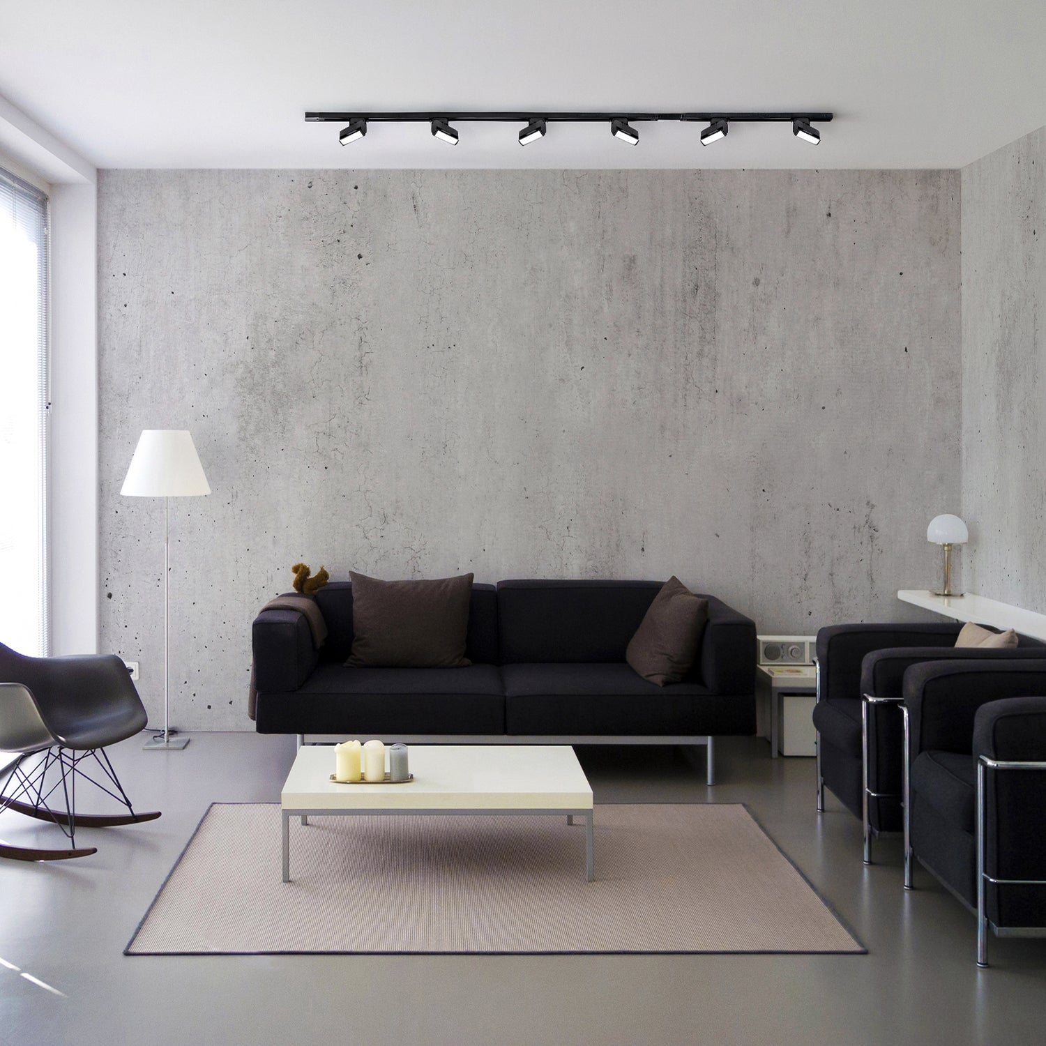 Zestaw Szynowy 3 fazowy szyna 2m + 1m + łącznik prosty + 6x lamp FLEX 12W + zasilanie + zaślepka CZARNY - LAITICA