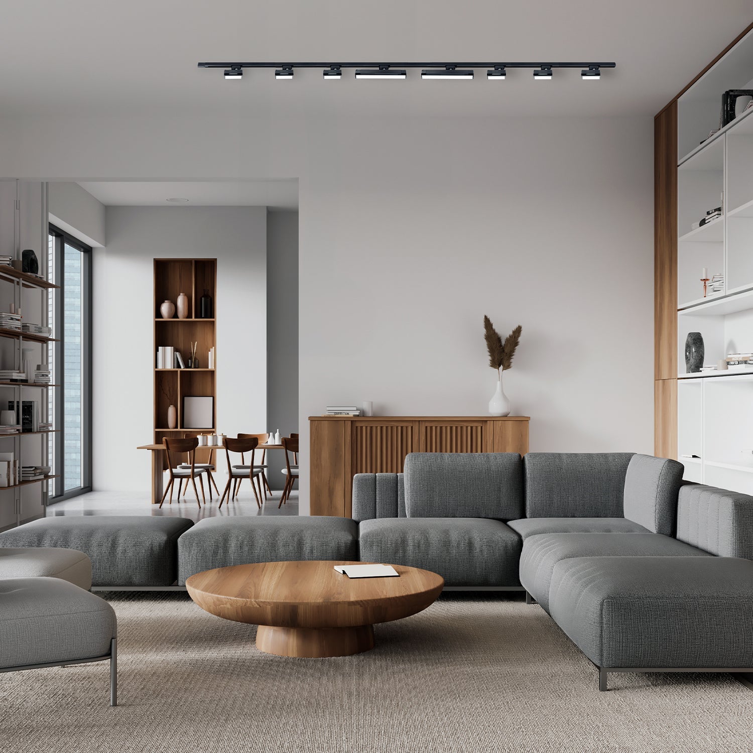 Zestaw Szynowy 3 fazowy szyna 2m + 1m + łącznik prosty + 6x lampy FLEX 12W + 2x lampy FLEX 36W zasilanie + zaślepka CZARNY - LAITICA