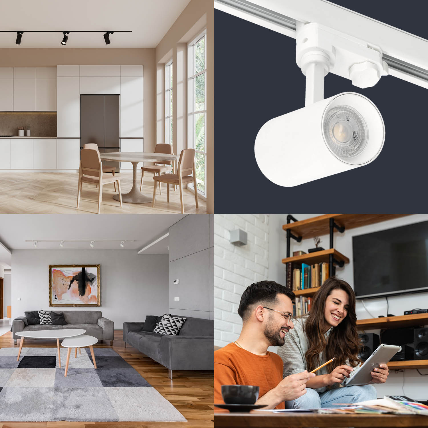 Zestaw szynowy 3 fazowy szyna 2m, 2x Lampa BIAŁY kompletny zestaw - LAITICA