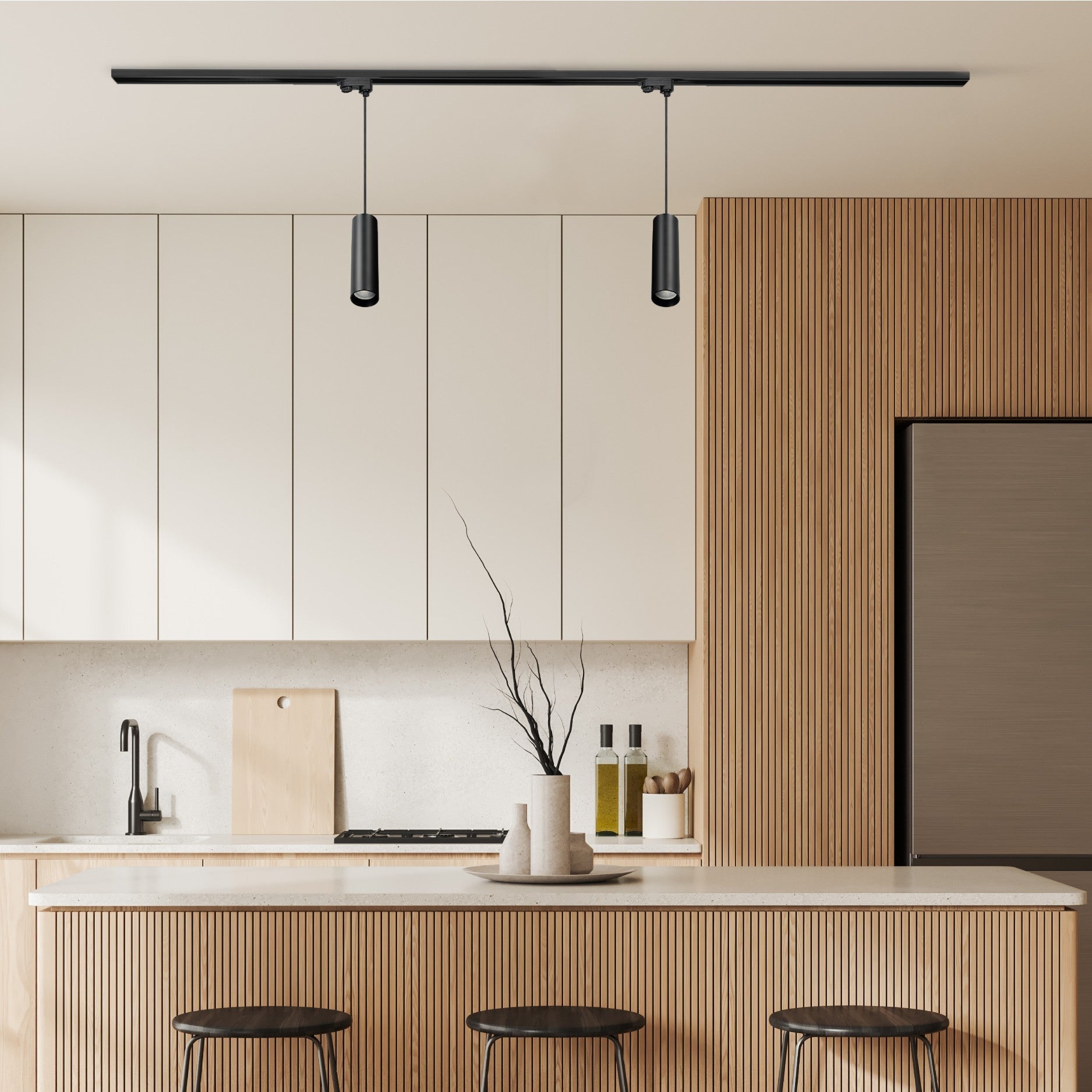 Zestaw szynowy 3 fazowy szyna 2m, 2x Lampa wisząca CZARNY kompletny zestaw - LAITICA