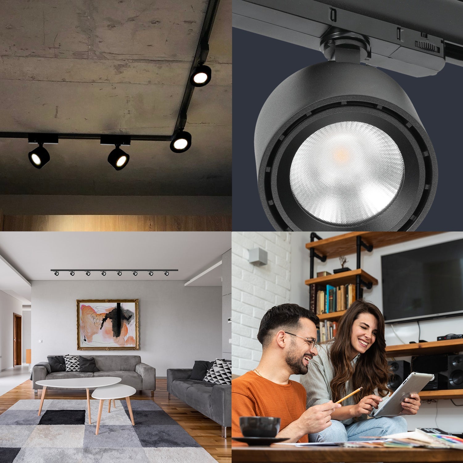 Zestaw szynowy 3 fazowy szyna 2m, 3x LED 10W CZARNY kompletny zestaw - LAITICA