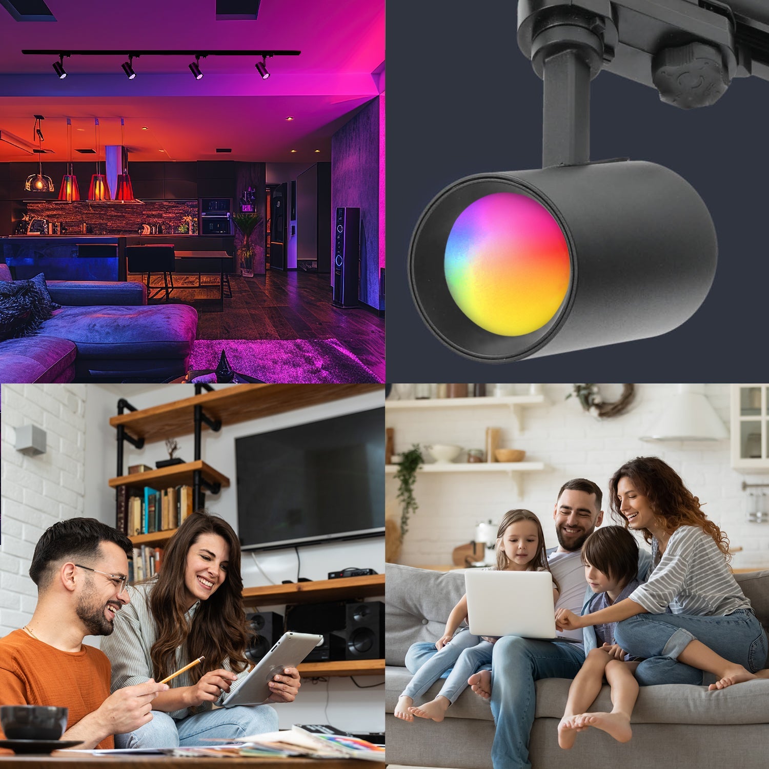Zestaw szynowy 3 fazowy szyna 2m, 4x Lampa CZARNY + żarówka SMART LED GU10 - LAITICA
