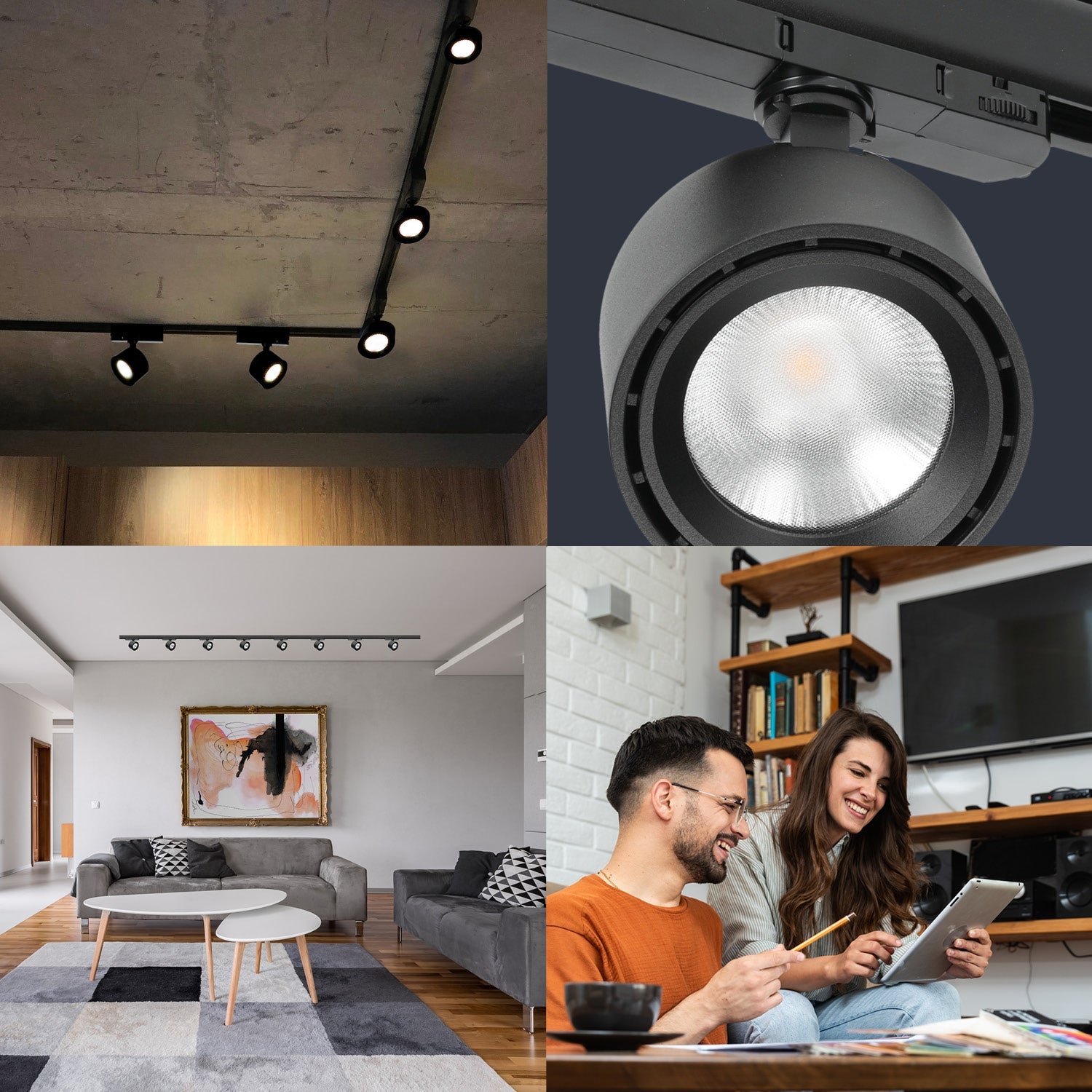 Zestaw szynowy 3 fazowy szyna 2m, 4x LED 10W CZARNY kompletny zestaw - LAITICA