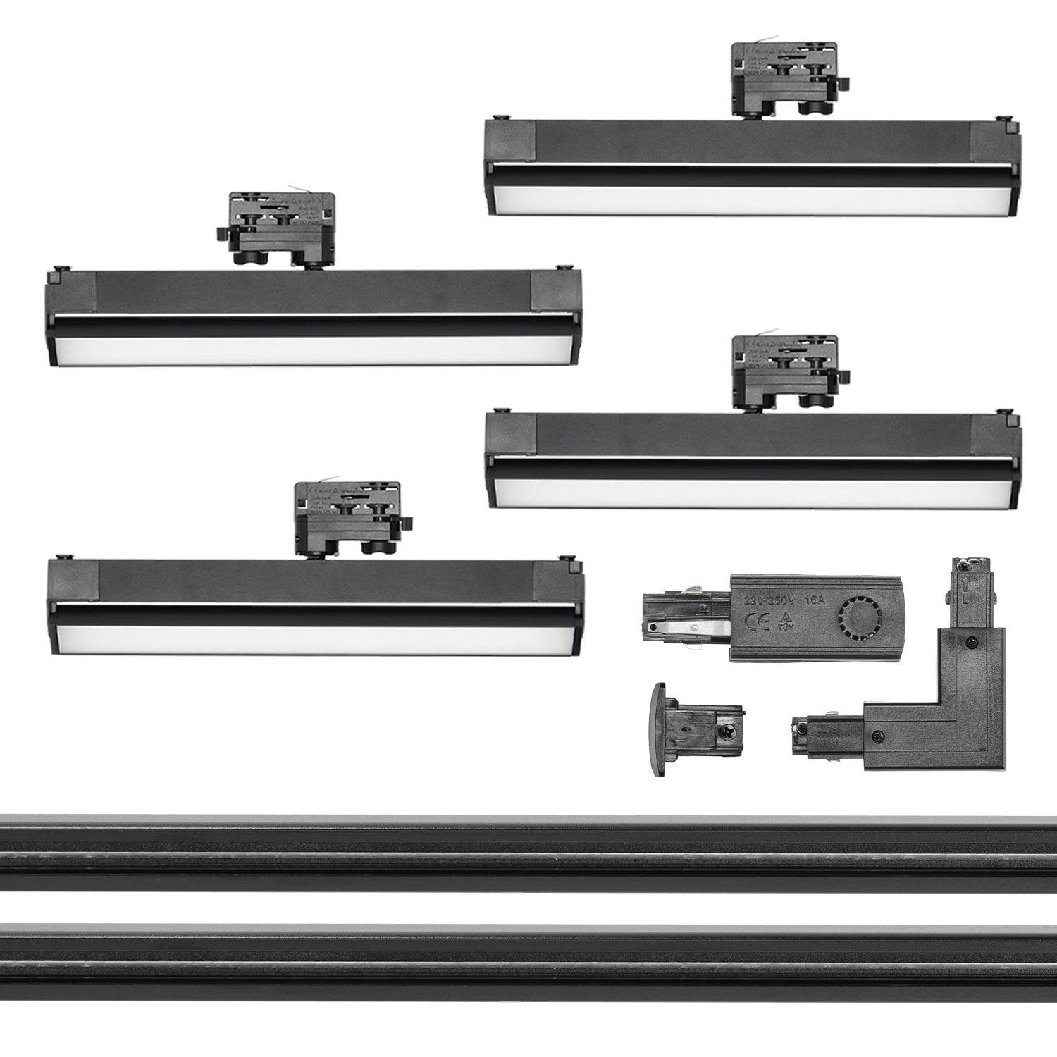 Zestaw szynowy 3 fazowy szyna 2m+2m, 4x Lampa FLEX 36W, łącznik L CZARNY komplet - LAITICA