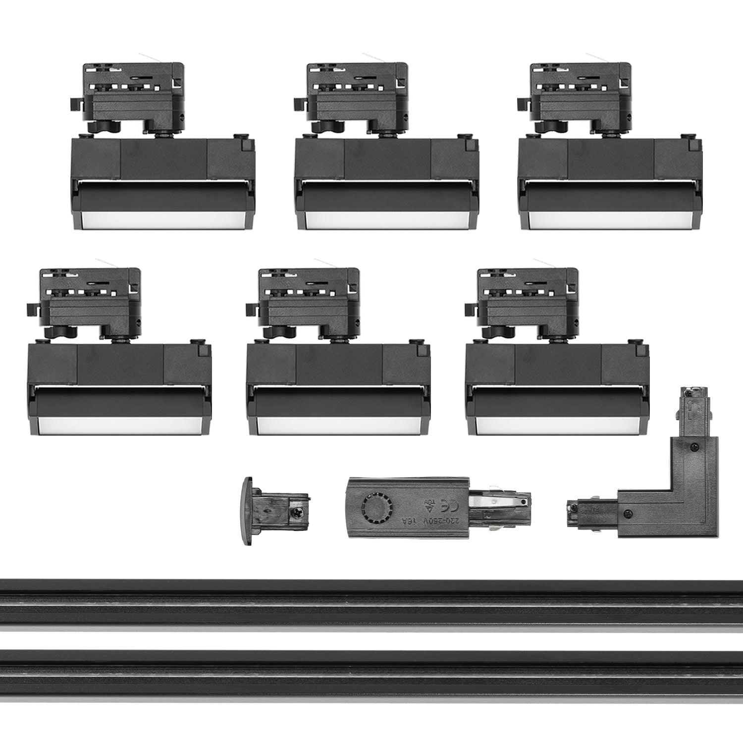 Zestaw szynowy 3 fazowy szyna 2m+2m, 6x Lampa FLEX 12W, łącznik L CZARNY komplet - LAITICA