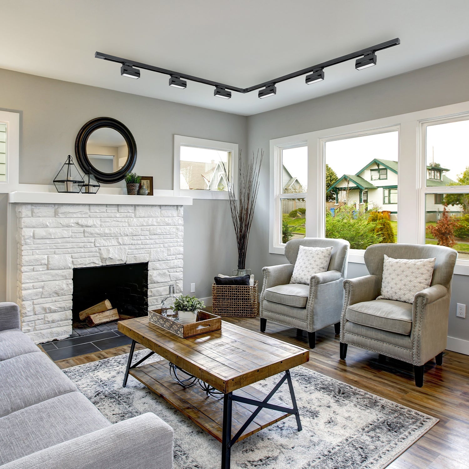 Zestaw szynowy 3 fazowy szyna 2m+2m, 6x Lampa FLEX 12W, łącznik L CZARNY komplet - LAITICA