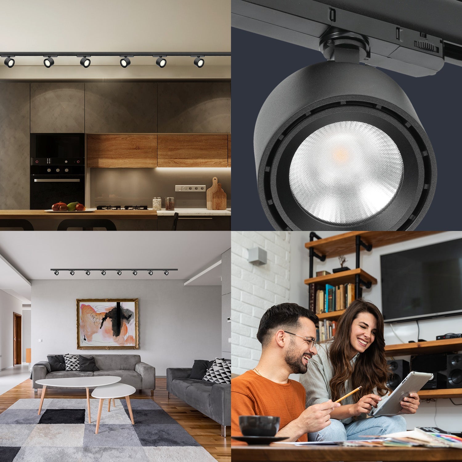 Zestaw szynowy 3 fazowy szyna 2m+2m, 8x LED 10W, łącznik L CZARNY komplet - LAITICA