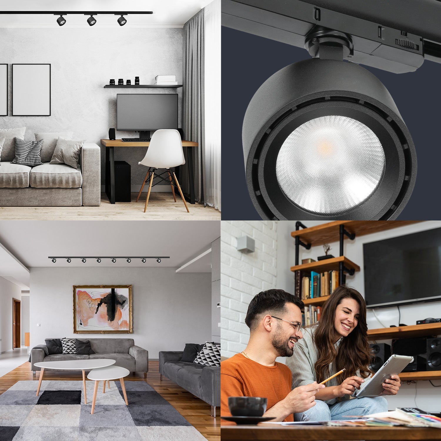 Zestaw szynowy 3 fazowy szyna 2m+2m, 8x LED 10W, łącznik prosty CZARNY - LAITICA