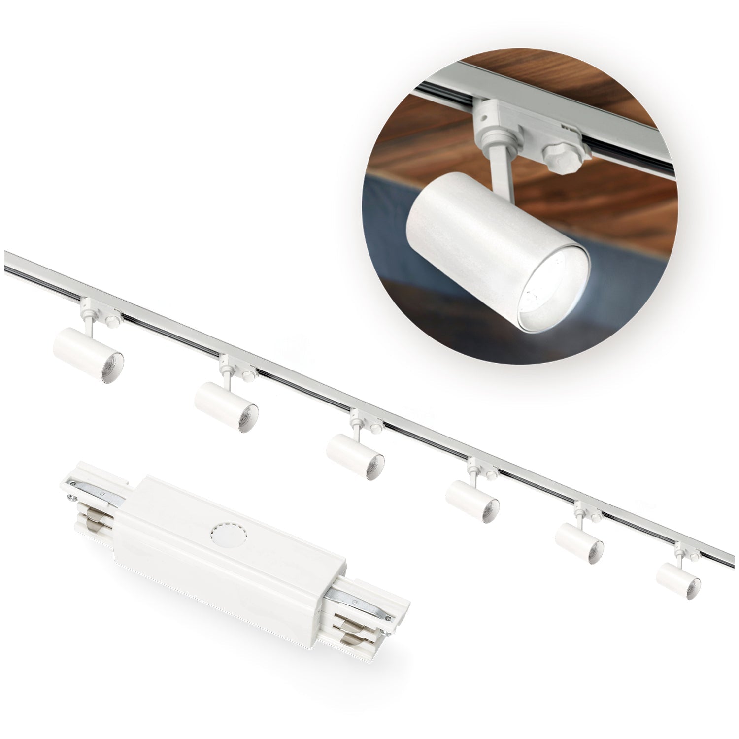 Zestaw szynowy 3 fazowy szyna 2m+2m, I zew., 6x Lampa, 2x zaślepka BIAŁY - LAITICA