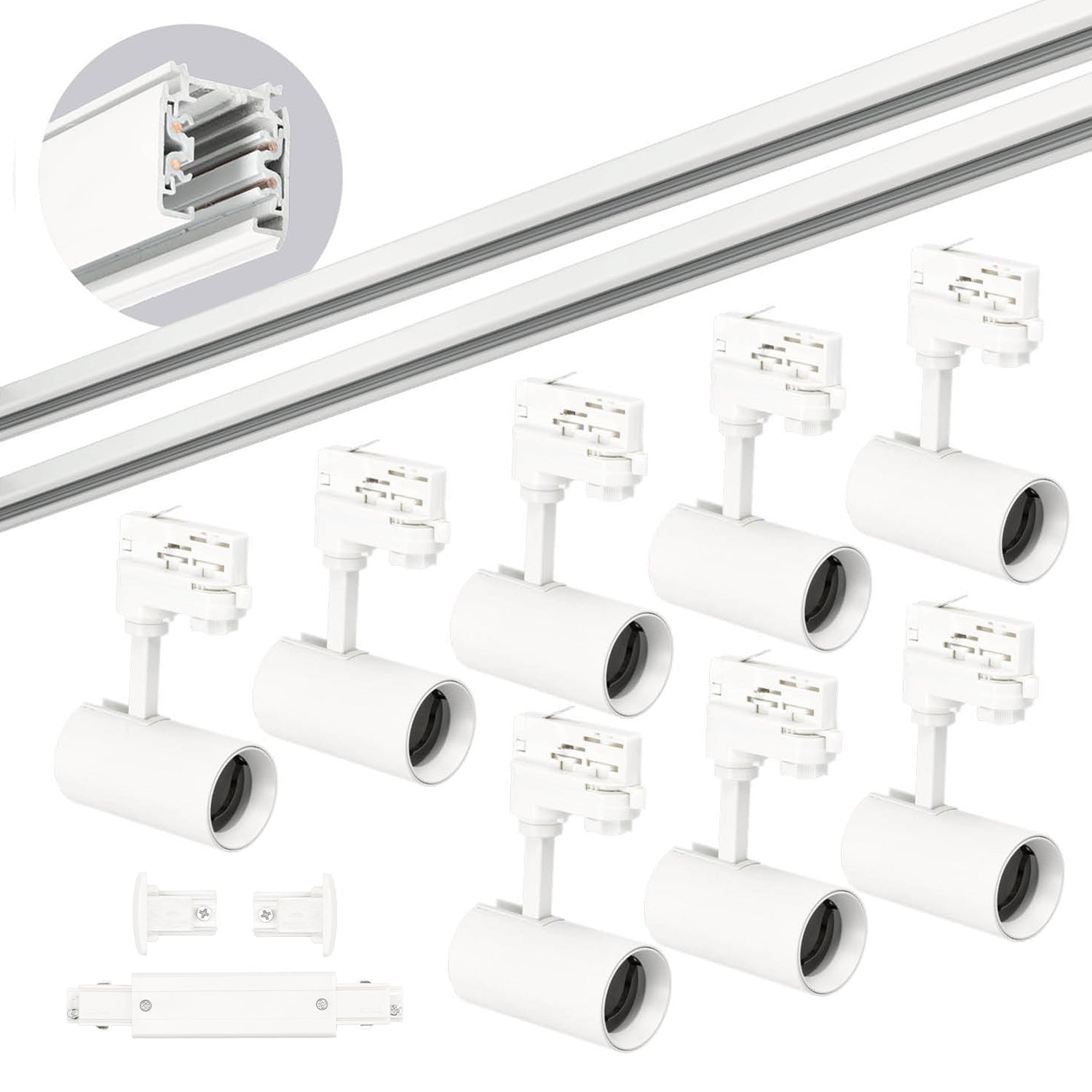 Zestaw szynowy 3 fazowy szyna 2m+2m, I zew., 8x Lampa, 2x zaślepka BIAŁY - LAITICA