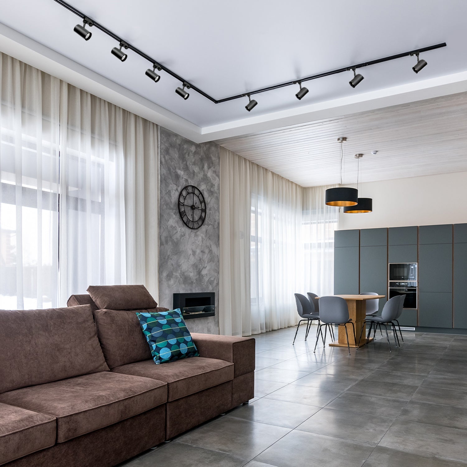 Zestaw szynowy 3 fazowy szyna 2m+2m, L prawy, 8x Lampa, 2x zaślepka CZARNY - LAITICA