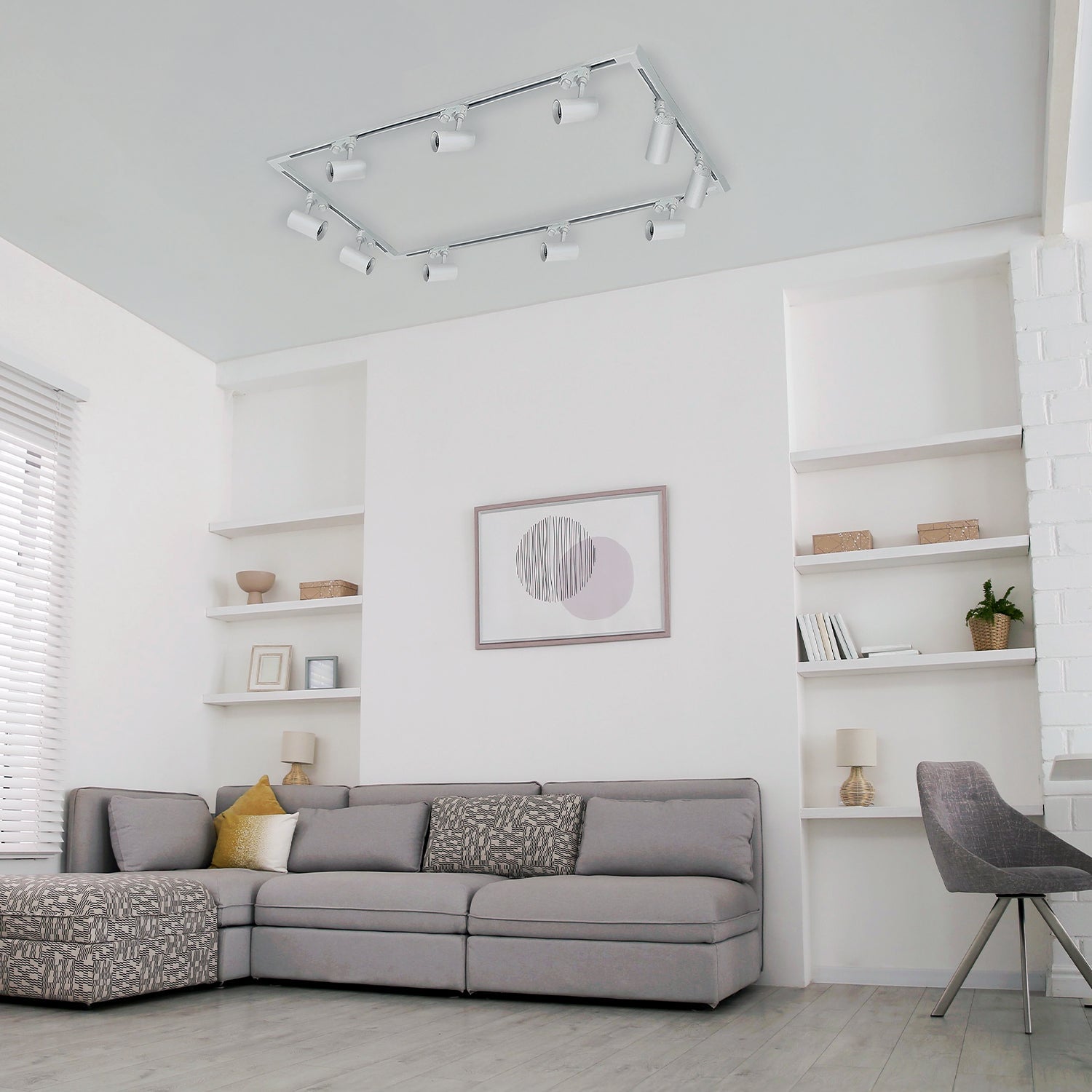 Zestaw szynowy 3 fazowy szyna 2x2m+2x1m, 4x łącznik L, 10x Lampa BIAŁY - LAITICA