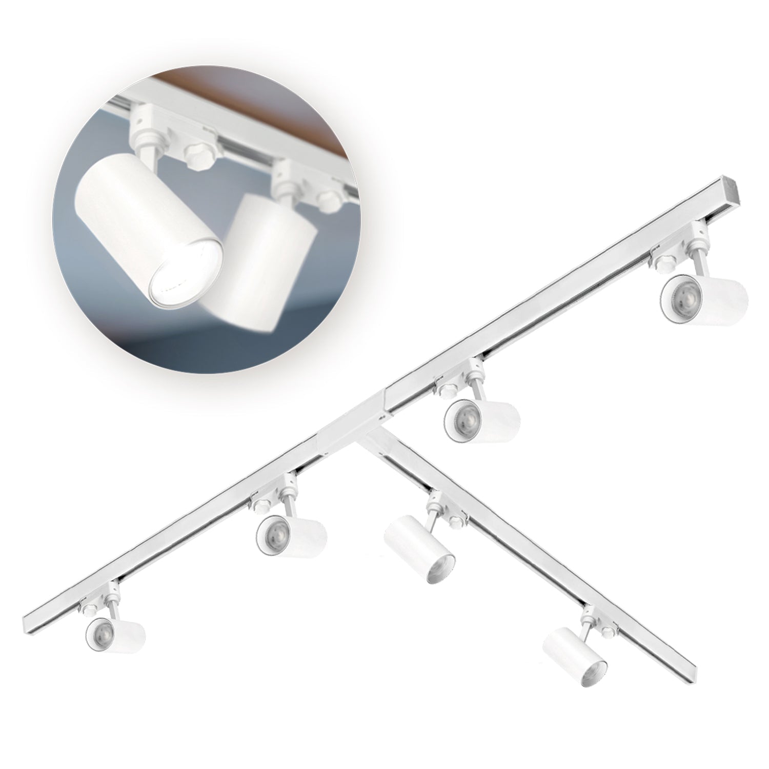 Zestaw szynowy 3 fazowy szyna 3x1m, Łącznik T, 6x Lampa, 3x zaślepka BIAŁY - LAITICA