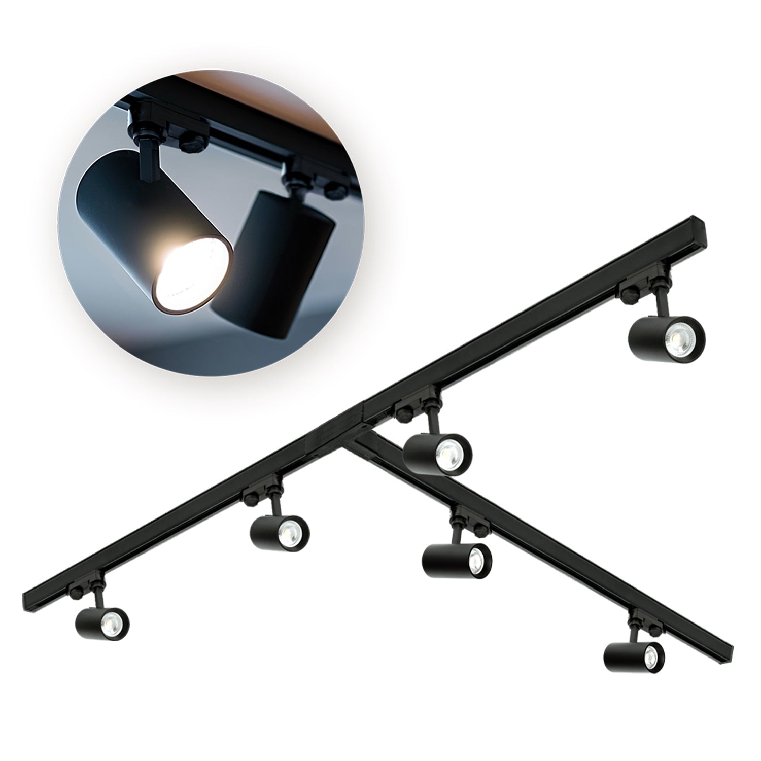 Zestaw szynowy 3 fazowy szyna 3x1m, Łącznik T, 6x Lampa, 3x zaślepka CZARNY - LAITICA