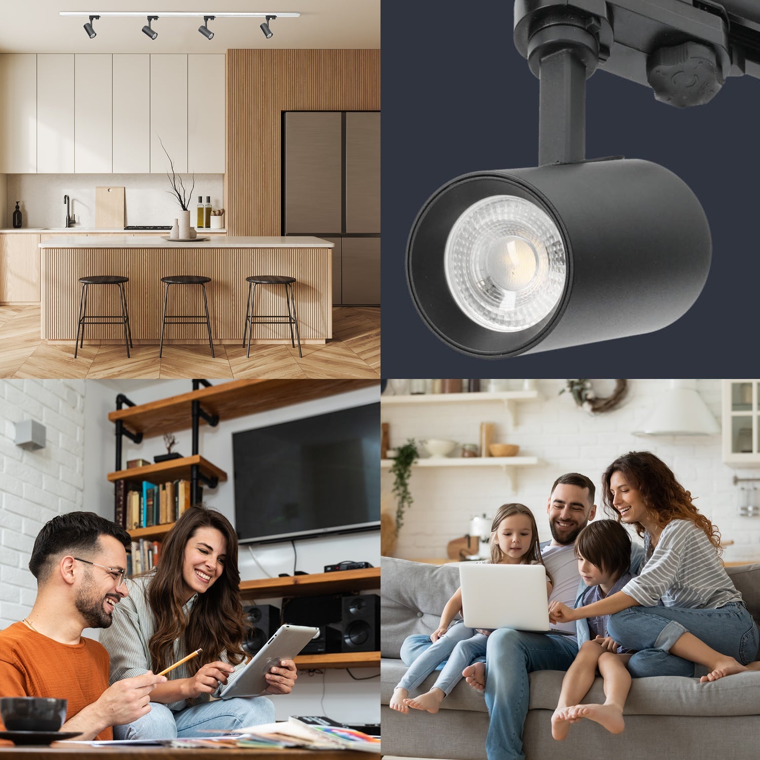 Zestaw szynowy 3 fazowy szyna biała 2m, 4x Lampa CZARNA kompletny zestaw - LAITICA