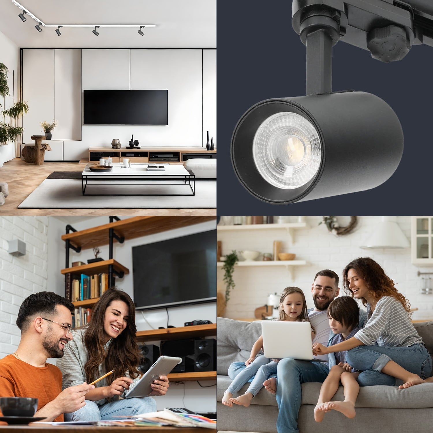 Zestaw szynowy 3 fazowy szyna biała 2m+1m, 5x Lampa CZARNA, łącznik L - LAITICA