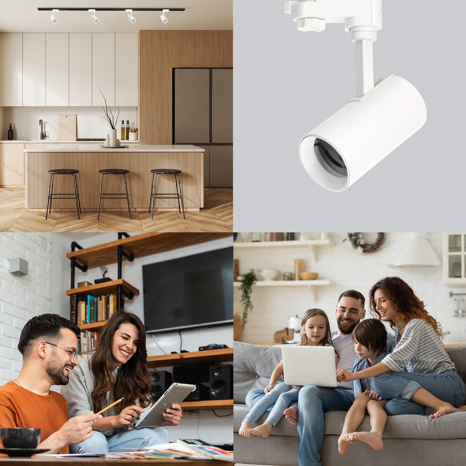 Zestaw szynowy 3 fazowy szyna czarna 2m, 4x Lampa BIAŁA kompletny zestaw - LAITICA