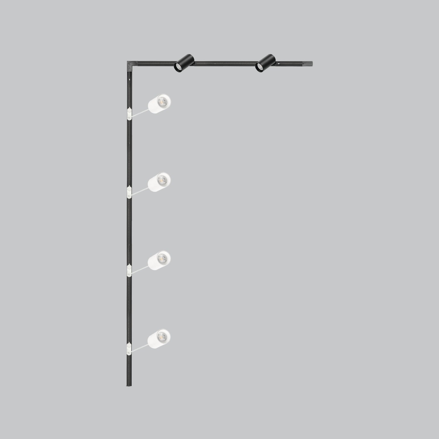 Zestaw szynowy 3 fazowy szyna czarna 2m+1m, 6x Lampa BIAŁA+CZARNA, łącznik L - LAITICA