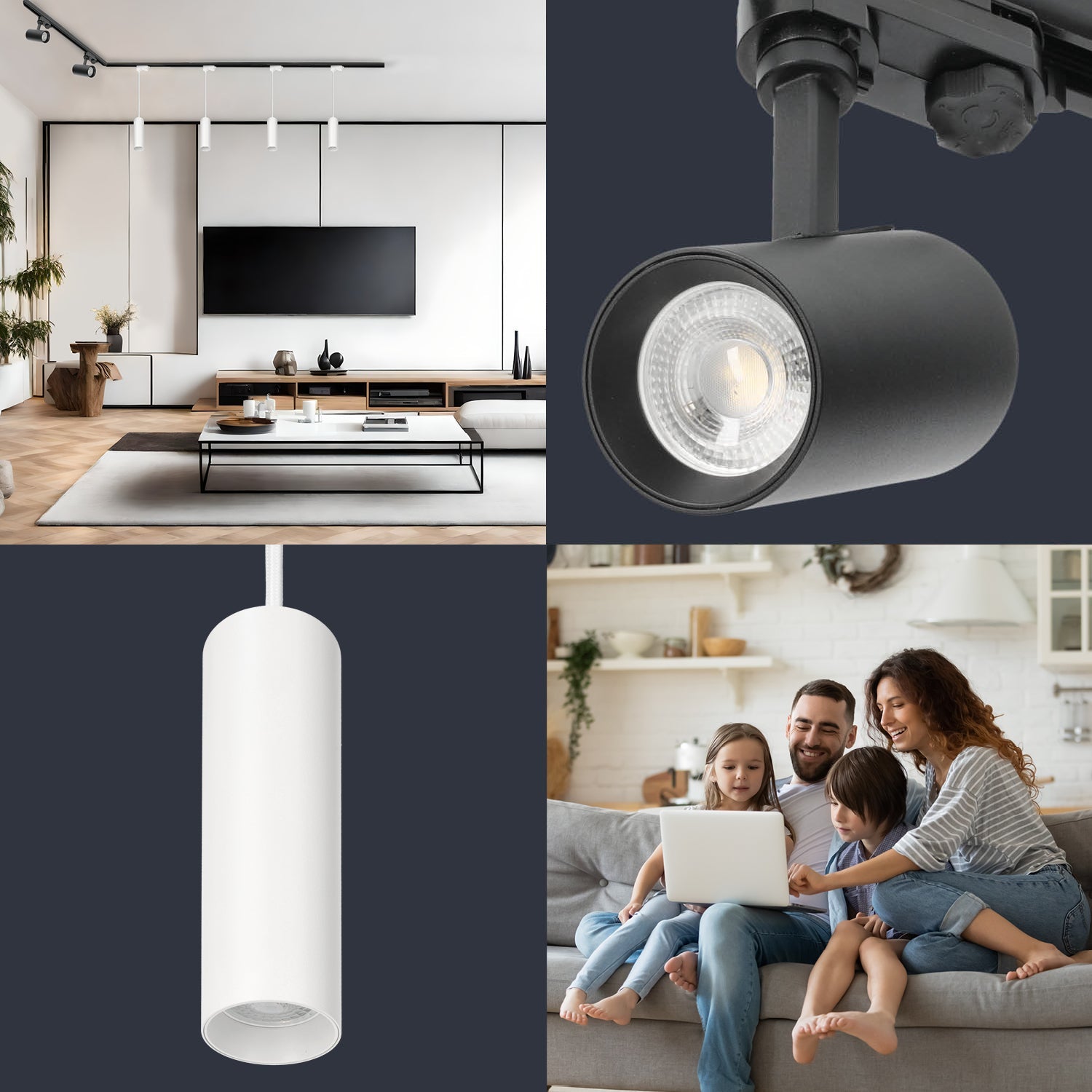 Zestaw szynowy 3 fazowy szyna czarna 2m+1m, 6x Lampa BIAŁA+CZARNA, łącznik L - LAITICA