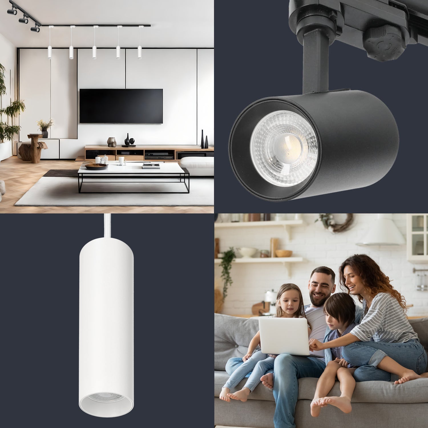 Zestaw szynowy 3 fazowy szyna czarna 2m+1m, 8x Lampa BIAŁA+CZARNA, łącznik L - LAITICA