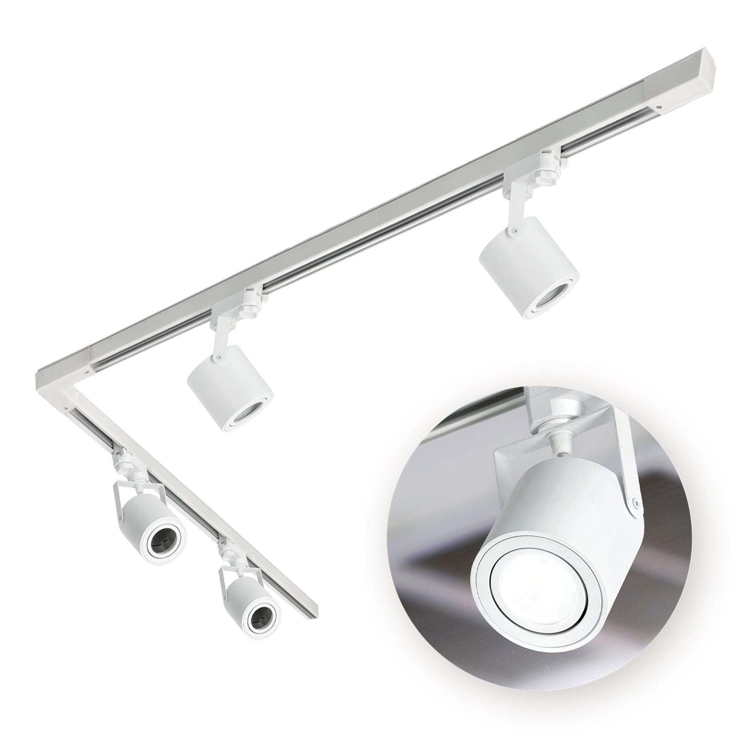 Zestaw Szynowy Biały 3 fazowy 4x Reflektor GU10 + Szyna 1m+2m + Łącznik L - LAITICA