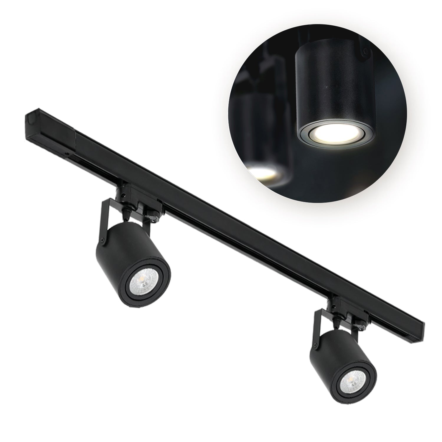 Zestaw Szynowy Czarny 3 fazowy 2x Reflektor na GU10 + Szyna 1m Komplet - LAITICA