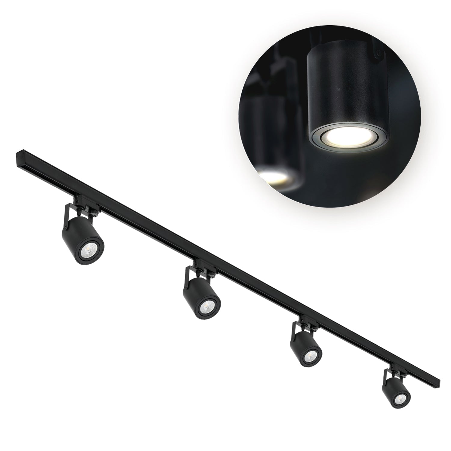 Zestaw Szynowy Czarny 3 fazowy 4x Reflektor GU10 + 2x Szyna 1m + Łącznik I - LAITICA