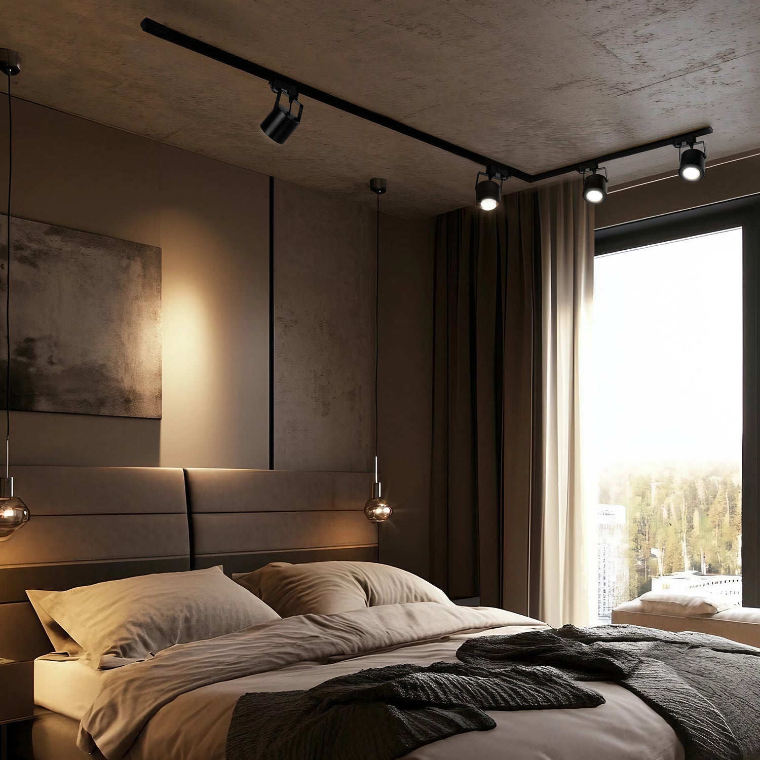 Zestaw Szynowy Czarny 3 fazowy 4x Reflektor GU10 + Szyna 1m+2m + Łącznik L - LAITICA