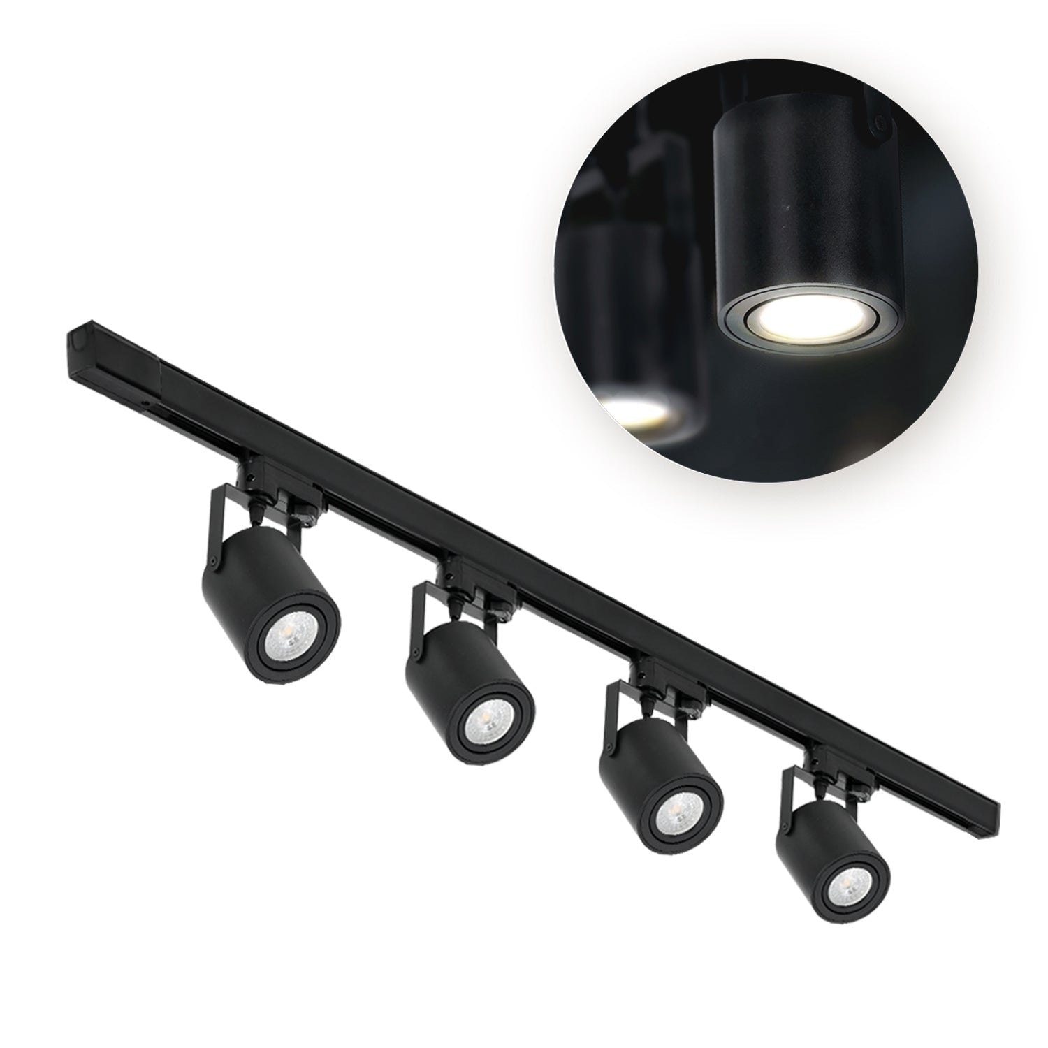 Zestaw Szynowy Czarny 3 fazowy 4x Reflektor na GU10 + Szyna 1m Komplet - LAITICA
