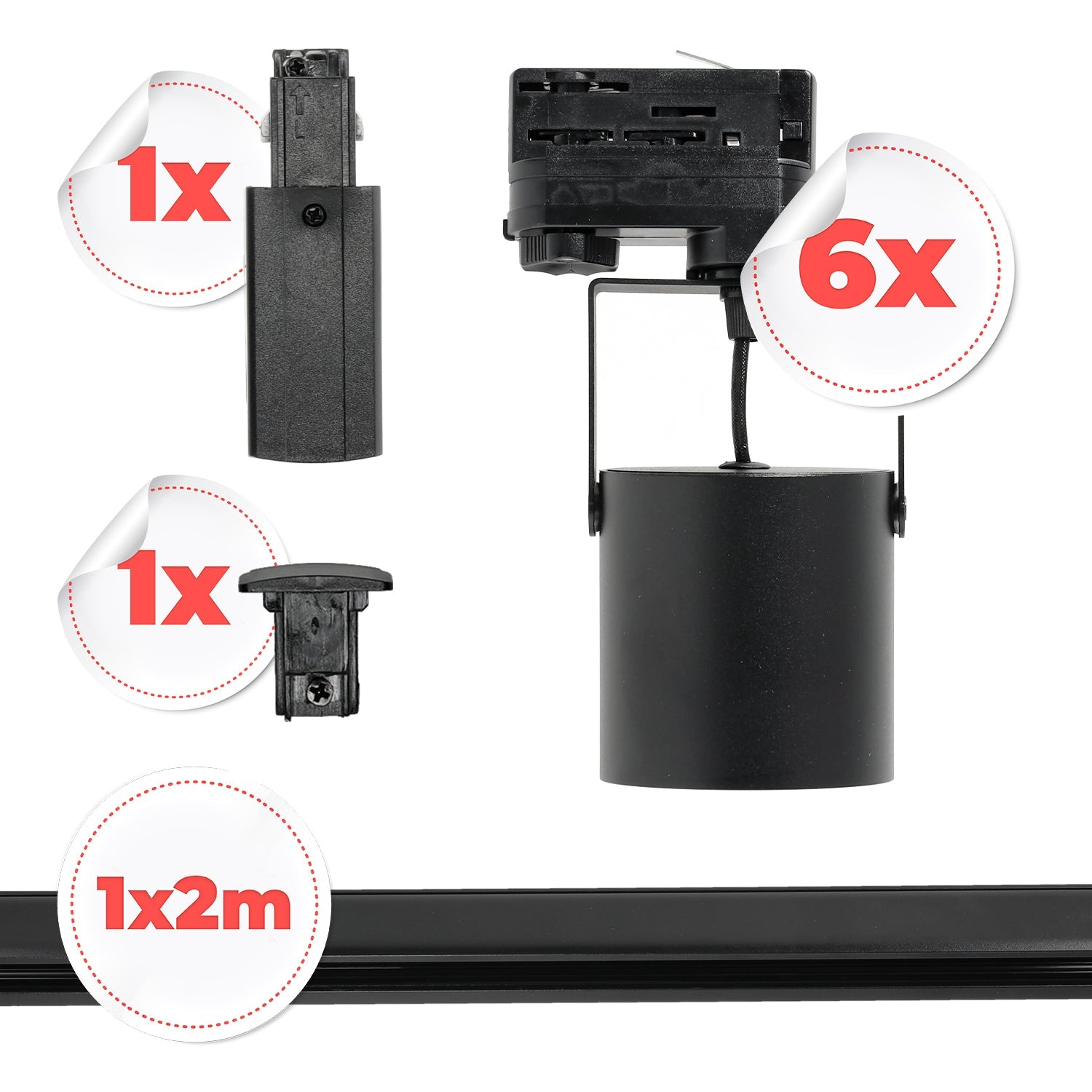 Zestaw Szynowy Czarny 3 fazowy 4x Reflektor na GU10 + Szyna 2m Komplet - LAITICA