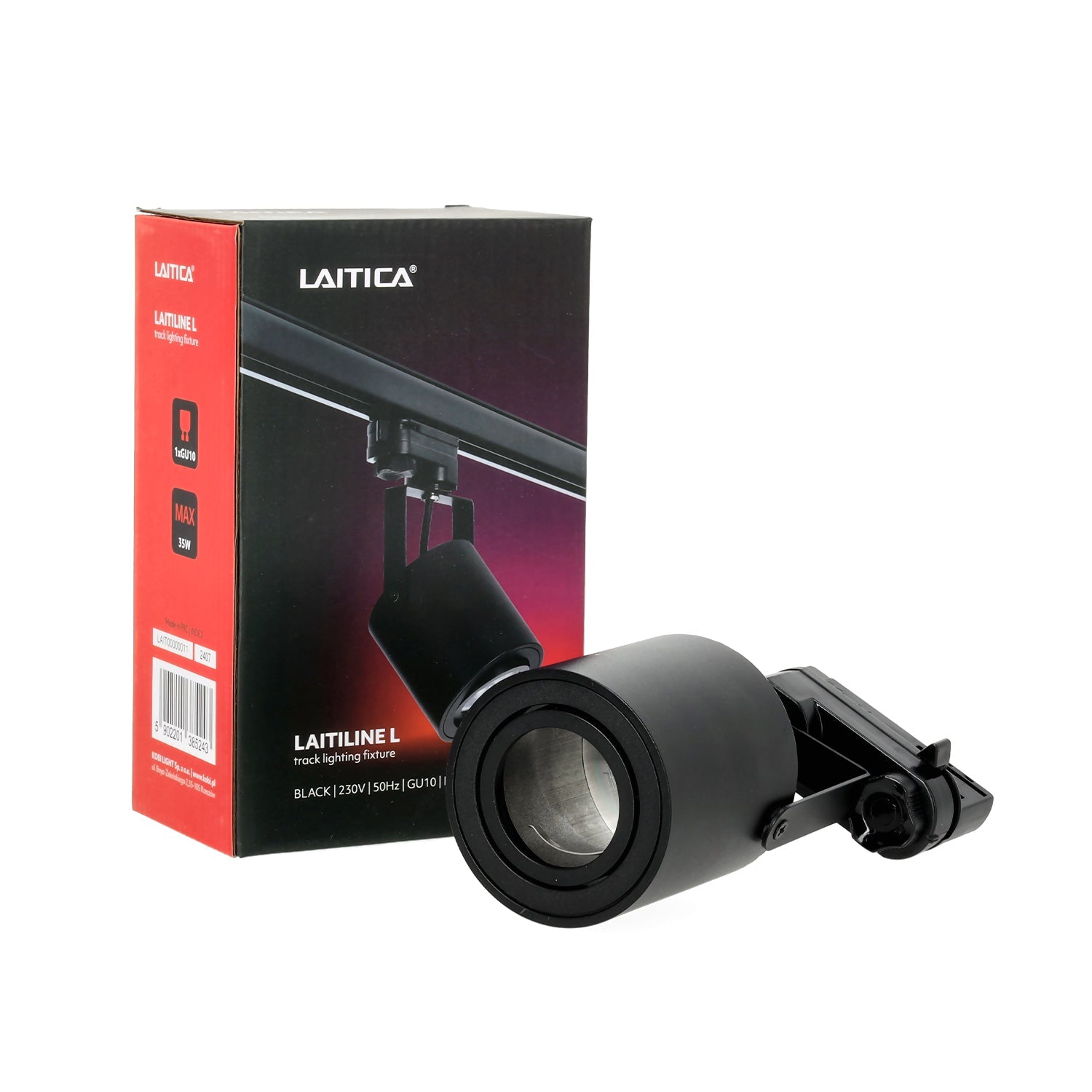 Zestaw Szynowy Czarny 3 fazowy 8x Reflektor + Szyna 1m+1m+2m + Łącznik T - LAITICA